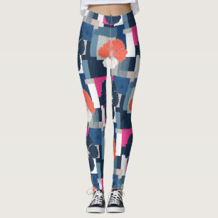 Legging Padrão Floral de Hibisco Azul Elegante (1)