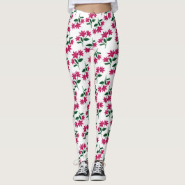 Legging Padrão floral de margarida rosa sobre fundo branco