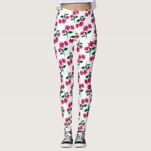 Legging Padrão floral de margarida rosa sobre fundo branco (Frente)