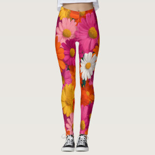 Legging Padrão Floral de Margarida Sem Costura Vibrante