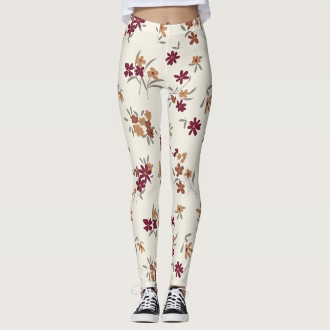 Legging Padrão Floral de Maroon Dourado da Daît (Frente)