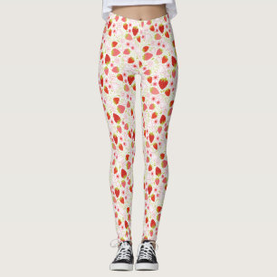 Legging Padrão Floral de Morango Vermelho