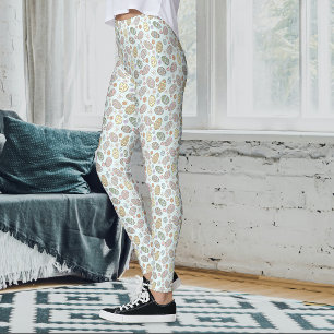 Legging Padrão Floral de Ovos de Páscoa Pastel Caprichoso