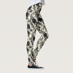 Legging Padrão Floral de rendas preto