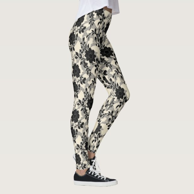 Legging Padrão Floral de rendas preto (Direita)