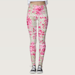 Legging Padrão Floral de rosa de Herança do Coral Rosa