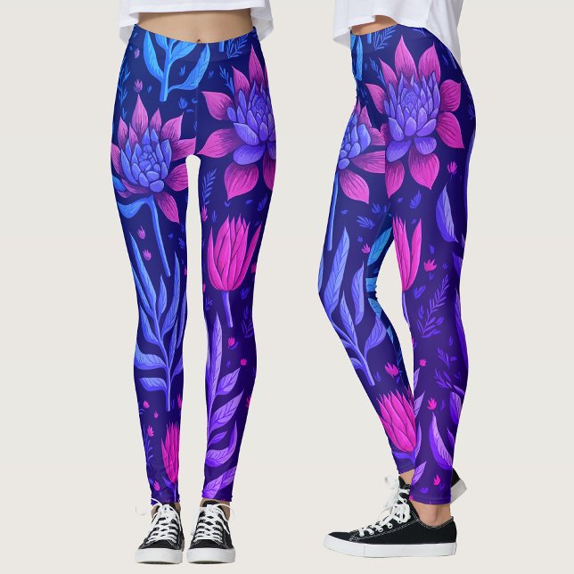 Legging Padrão Floral de Suculentas Roxas Elegantes  (Criador carregado)