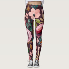 Legging Padrão Floral de Superfície - Colorido Aquarela da