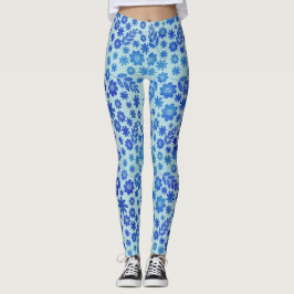 Legging Padrão Floral Desenhado da Mão Azul na China