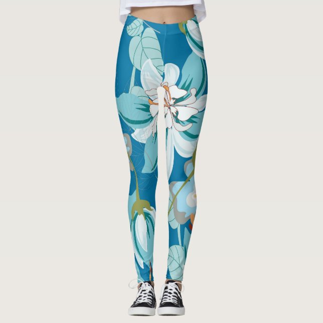 Legging Padrão floral, design de flor versátil. (Frente)