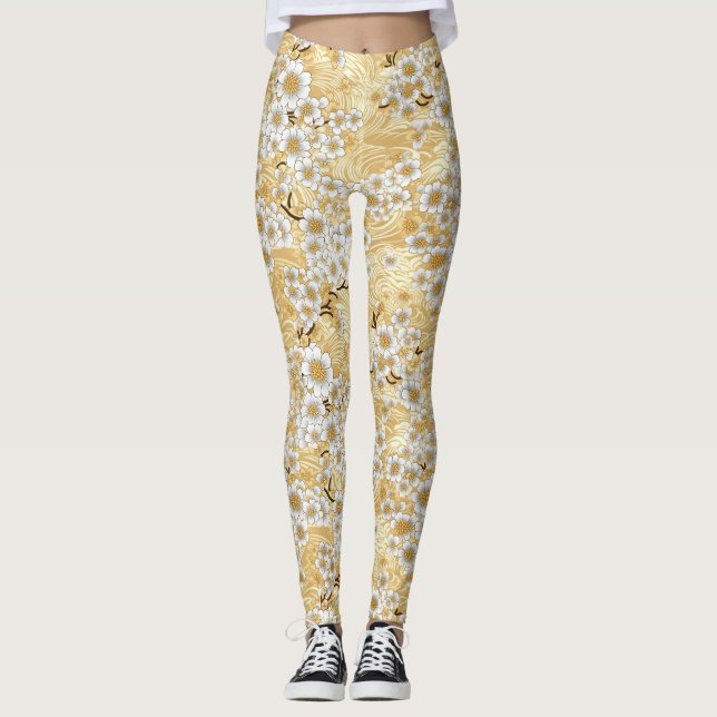 Legging Padrão Floral do Chyogami Plum Blossom (Frente)