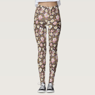 Legging Padrão Floral do Cosmos Cor-de-Rosa e Branco