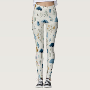 Legging Padrão Floral do Jardim de Chuva Sereno (3)
