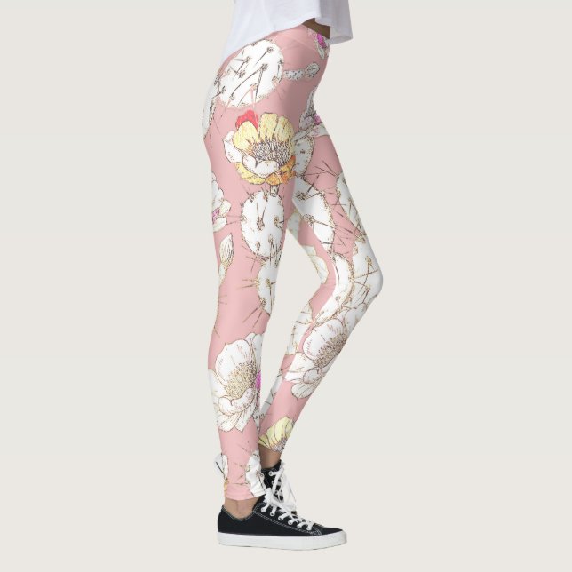 Legging Padrão Floral Dourado Branca Moderno Cor-de-Rosa C (Direita)