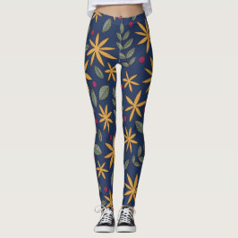 Legging Padrão Floral Dourado Desenho Botânico