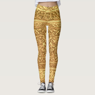 Legging Padrão Floral Dourado Ornamentado Antigo