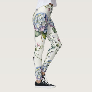 Legging Padrão Floral em Aquarela Azul Elegante