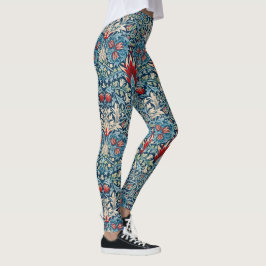 Legging Padrão floral em folhas verdes fundo azul