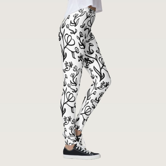 Legging Padrão Floral em Preto e Branco (Direita)