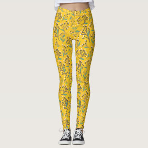 Legging Padrão floral em ramos e botões delicados