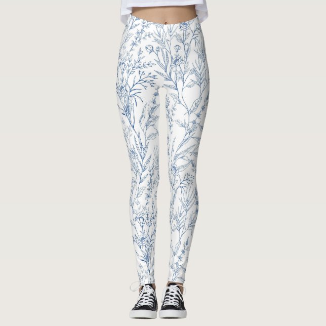 Legging Padrão Floral Floral Azul (Frente)