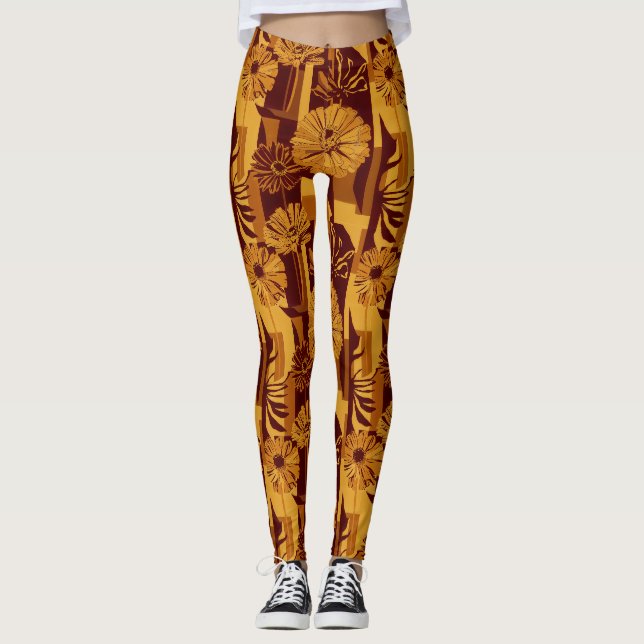 Legging Padrão Floral Geométrico de Outono Moderno (Frente)