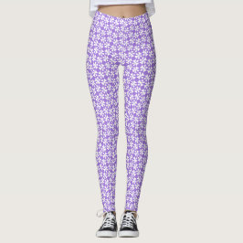 Legging Padrão Floral Geométrico Moderno Branco e Roxo