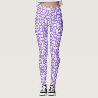 Legging Padrão Floral Geométrico Moderno Branco e Roxo