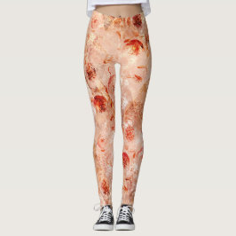 Legging Padrão floral grunge. Fundo coral. 
