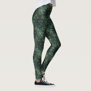 Legging Padrão floral herbáceo verde-herbáceo