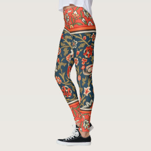 Legging Padrão Floral Indo-Persa Boêmio Vintage Vermelho
