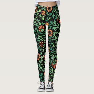 Legging Padrão Floral Intricado com Folhas Verdes