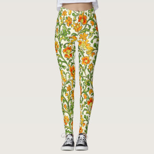 Legging Padrão floral laranja e amarelo Art Nouveau