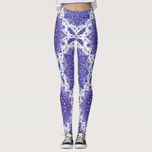 Legging Padrão Floral Mandala Roxa Sem Costura