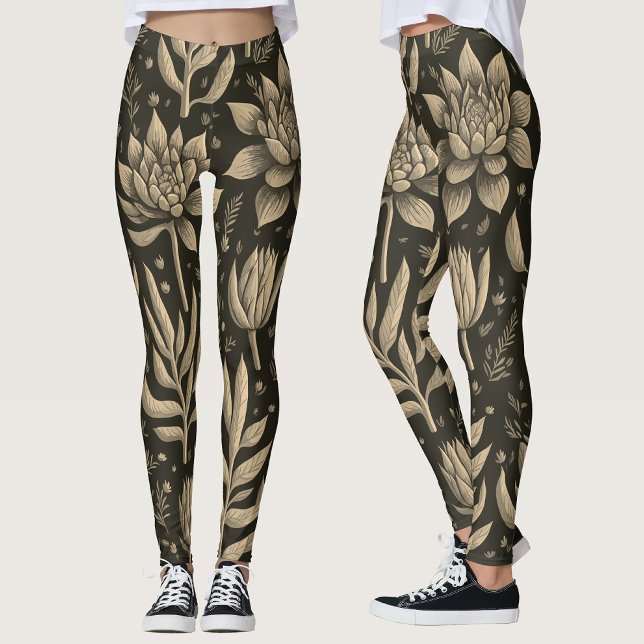 Legging Padrão Floral Monocromático Boho de Suculentas Ele (Criador carregado)