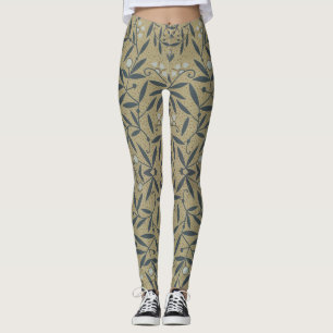 Legging Padrão floral ornamentado com videiras azul-escura