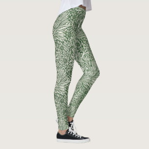 Legging Padrão floral ornamentado de flores e folhas branc