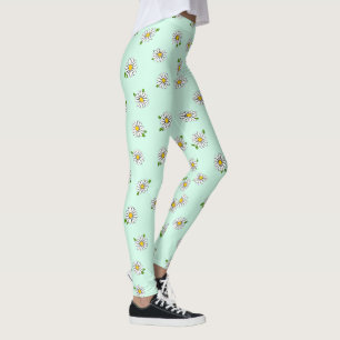 Legging Padrão Floral Pastel Flor de Margarida Fofa