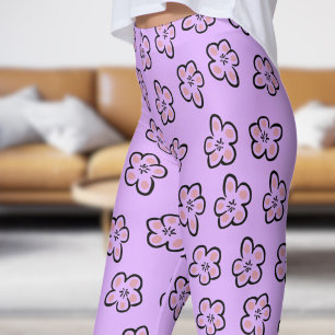 Legging Padrão Floral Púrpura Custa