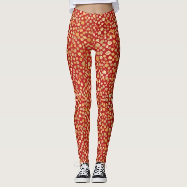 Legging Padrão Floral Red Chiyogami (Frente)