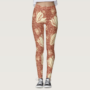 Legging Padrão Floral Red Lily no Estilo de William Morris