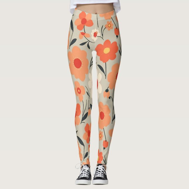 Legging Padrão Floral Retro Quente (Frente)