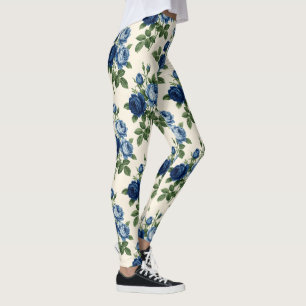 Legging Padrão Floral Rosa Azul