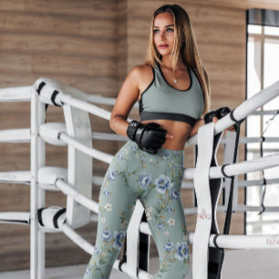 Legging Padrão Floral Rosa azul   Leguminosas