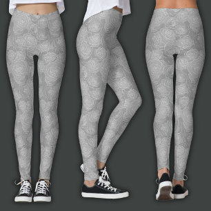 Legging Padrão Floral   Rosa Cinza Aço