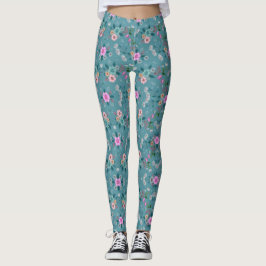 Legging Padrão Floral Rosa e Verde