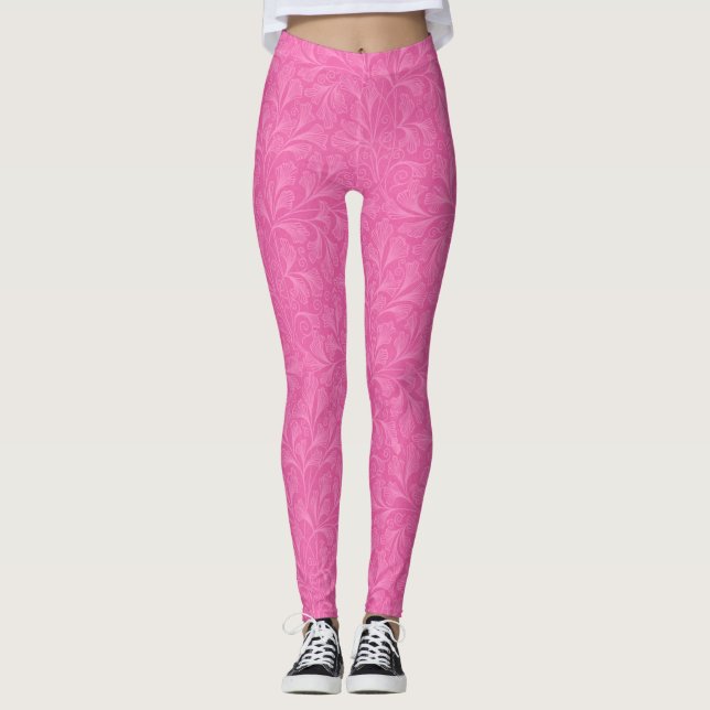Legging "Padrão Floral Rosa, Rosa"  (Frente)
