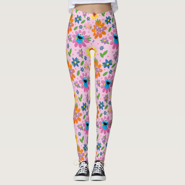Legging Padrão Floral Rosa Rosa da Rua Sésamo (Frente)