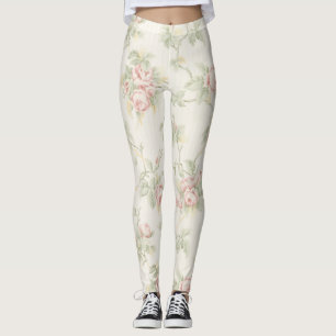 Legging Padrão Floral Rústico de Rosa Rosa Antiga