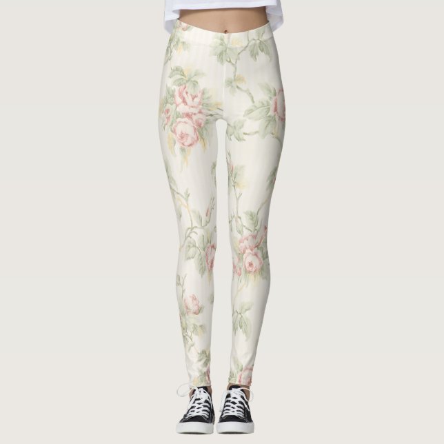 Legging Padrão Floral Rústico de Rosa Rosa Antiga (Frente)